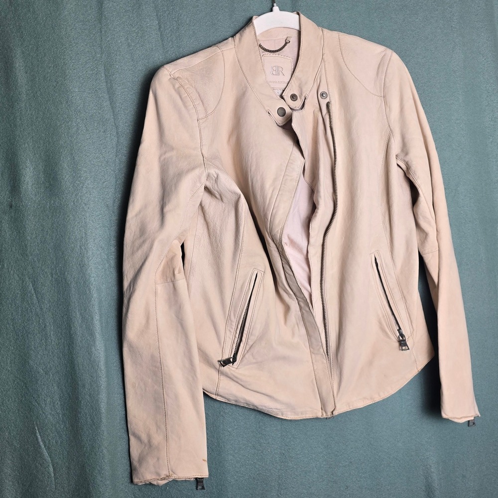 Banana‎ Republic Womens Off White Cream Leather Moto Jacket Small NWT